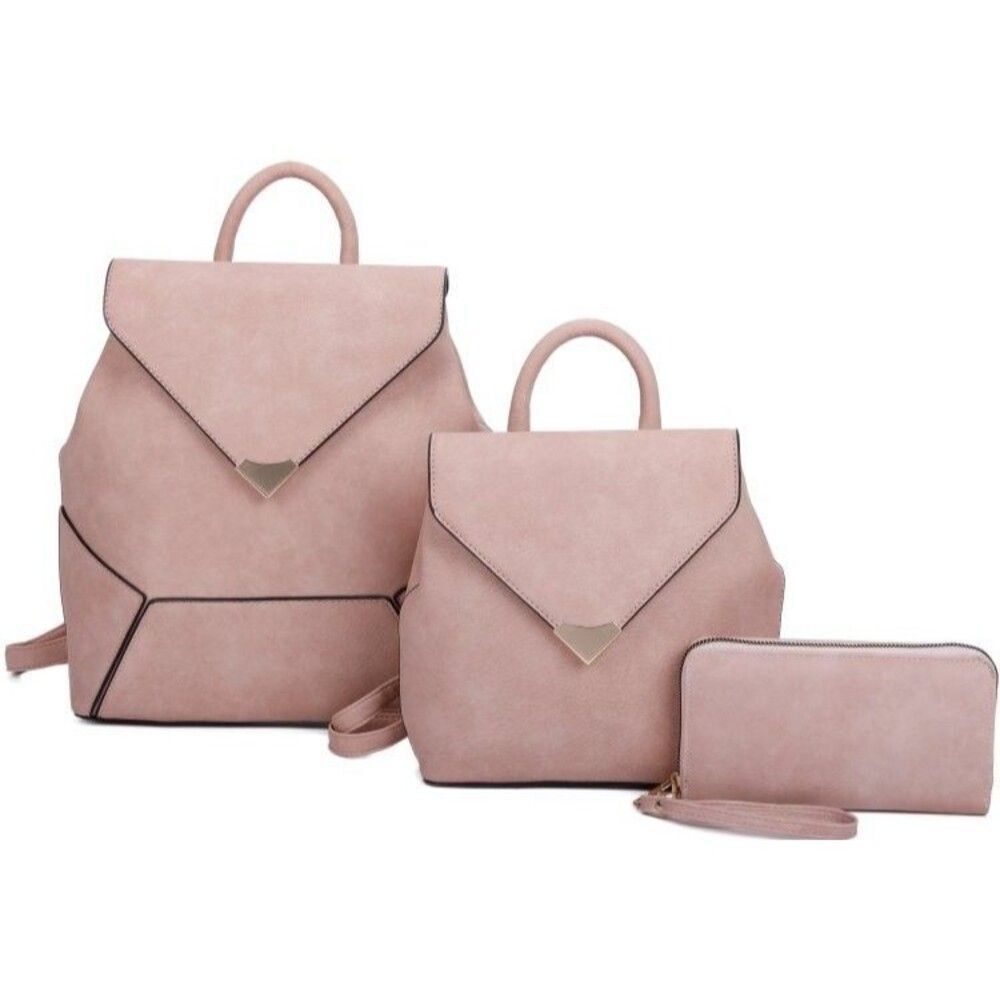 Women's Soft Pink 3-Piece Stylish V Cover Backpack Set